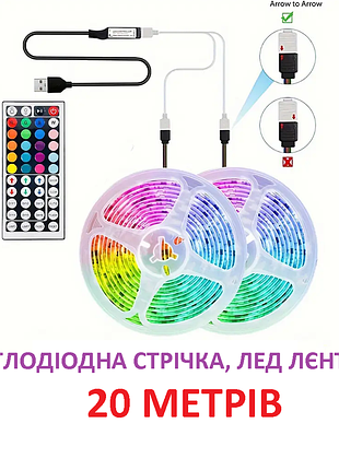 Світлодіодна, лед стрічка 20 метрів із пультом