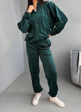 Велюровый костюм двойка брюки + кофта на молнии, женский брючный костюм на весну из велюра, 7193