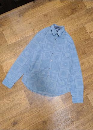 Мужская рубашка синяя голубая туманная guess s