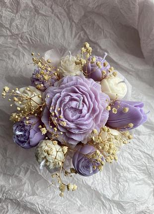 Букет из соевых свечей в гипсовом кашпо