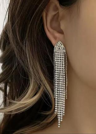 Серьги со стразами "stone of shine", золото и серебро