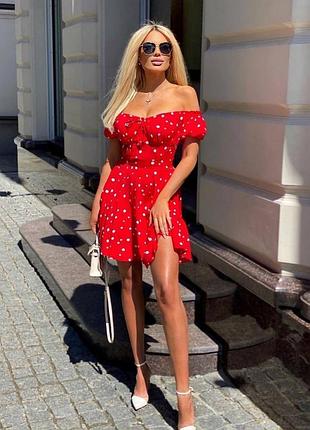 ❤️ шикарное женское красное платье мини мины в горошек горошек горошек женккое платье красное красное