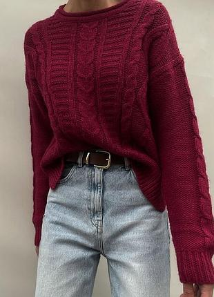 Бордовый вязаный свитер в косы с косами asos zara h&m mango bershka stradivarius shein oh polly винтаж вынтаж