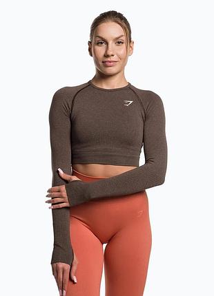 Gymshark рашгард раш топ кроп укорочений спортивний із довгим рукавом з отворами для пальців коричневий vital seamless 2.0 crop top m