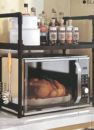 Полиця-стелаж для кухонного начиння з гачками yh-6616-2 універсальна полиця для кухні 48х26х49 см