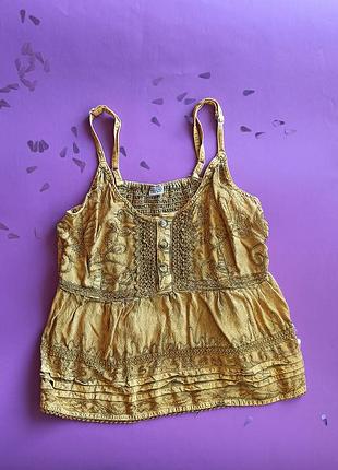 ⛓️▪️винтажный горчичный желтый топ y2k варенка▪️⛓️ майка вышивка стиль 2000х размер s м l vintage винтаж индия вискоза