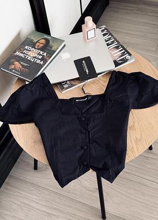 Черный хлопковый топ блуза prettylittlething