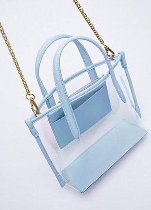 Прозрачная силиконовая сумочка с короткой и длинной ручкой zara