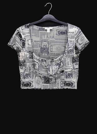 Топ из эластичное сеточки "topshop" с чёрно-белым принтом, uk10/eur38.