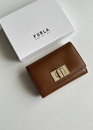 Коричневый кожаный кошелек 1927 twist-lock furla