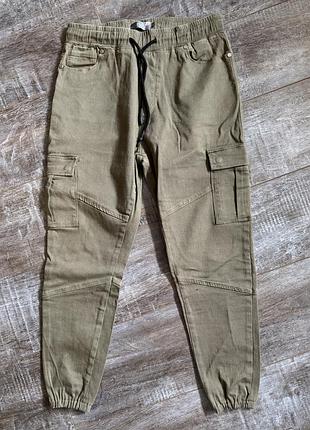 Брюки хаки джоггеры, высокая посадка