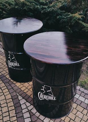 Уличный стол из бочки для кофейни с вашим логотипом. брендированые бочки.