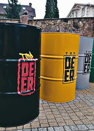 Уличный стол из бочки для кофейни с вашим логотипом. брендированые бочки.