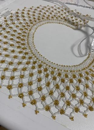 Новое ожерелье белое весеннее праздничное украинское ожерелье колое бусы бисер гердан кривалька кризис