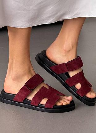 Женские трендовые слайдеры шлепанцы шлепки с липучкой из натуральной замши замшевые шлепанцы шлепки на липучке