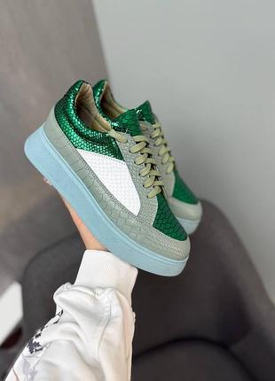 Кожаные кеды на платформе рептилия микс кожи