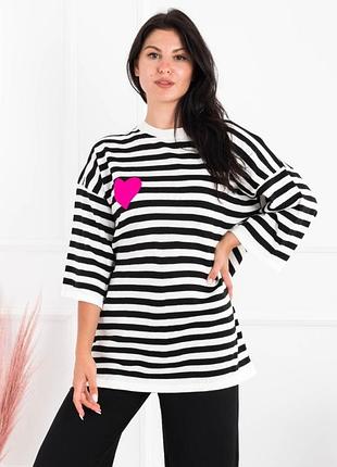 Женская стильная футболка в полоску оверсайз свитшот кофта