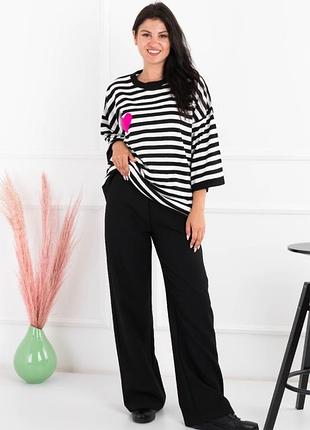 Женская стильная футболка в полоску оверсайз свитшот кофта