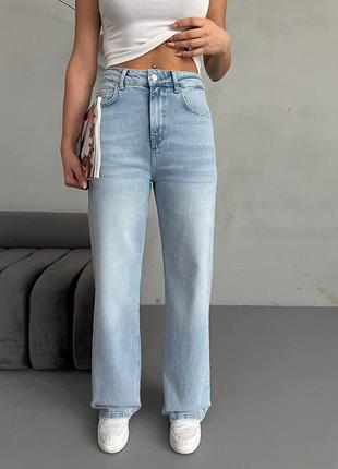 Женские джинсы wide leg свет голубые, прямые, базовые, классические, трубы, расширенные, широкие, высокая посадка, туречна, синие6 фото