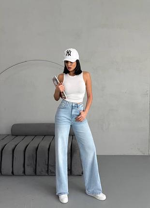 Женские джинсы wide leg свет голубые, прямые, базовые, классические, трубы, расширенные, широкие, высокая посадка, туречна, синие2 фото
