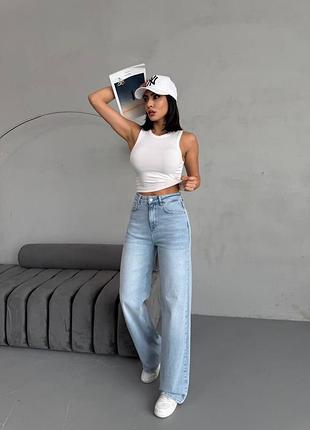 Женские джинсы wide leg свет голубые, прямые, базовые, классические, трубы, расширенные, широкие, высокая посадка, туречна, синие4 фото