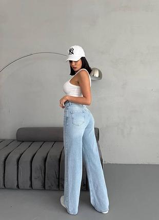 Женские джинсы wide leg свет голубые, прямые, базовые, классические, трубы, расширенные, широкие, высокая посадка, туречна, синие3 фото