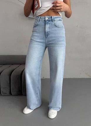 Женские джинсы wide leg свет голубые, прямые, базовые, классические, трубы, расширенные, широкие, высокая посадка, туречна, синие5 фото