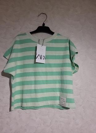 Футболка zara салатовая в полоску оверсайз 6 лет