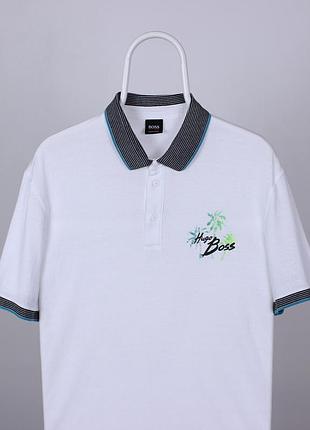 Hugo boss мужская футболка поло л хл белая с лого