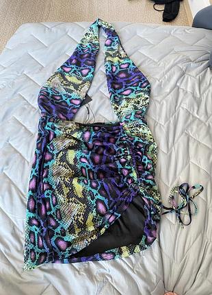 Стильное легкое платье, платье сарафан в сеточку через шею