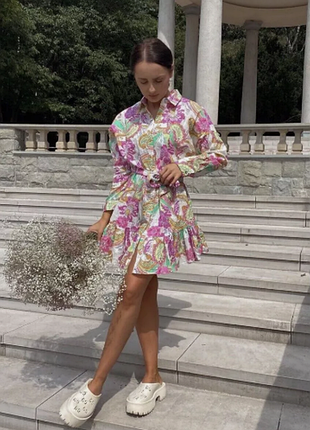 Яркое хлопковое платье zara