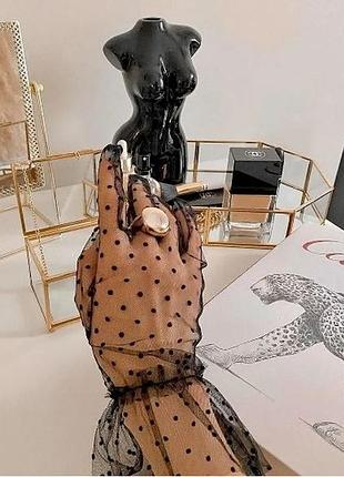 Черные короткие перчатки в горох, фатиновые перчатки в горошек, ажурные ретро перчатки горох