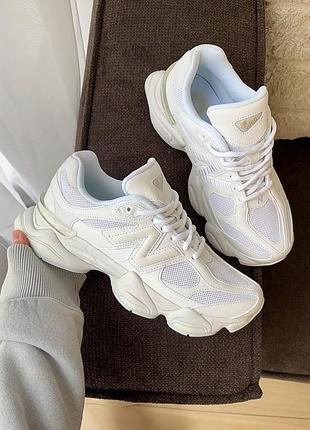 Шикарные женские кроссовки new balance 9060 white leather белые