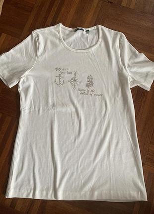 Нова біла бавовняна футболка з невеликим малюнком charles vogele xl 48-50 швейцарія 🇨🇭