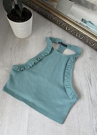 Літній топ zara  з рюшами, топ в рубчик, бохо топ , 95% котон