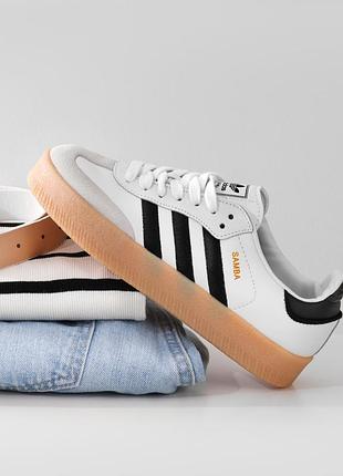 Кроссовки adidas samba white black gum sole platform2 фото