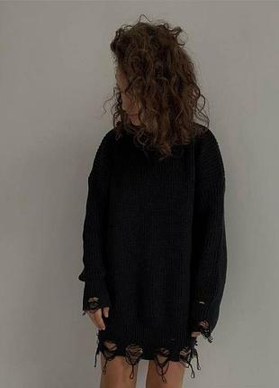 В'язана туніка кофта з торочками чорна m