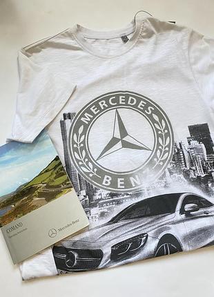 Чоловіча футболка mercedes' benz білого кольору mercedes з малюнком машина машини склад: 92% котон/бавовна