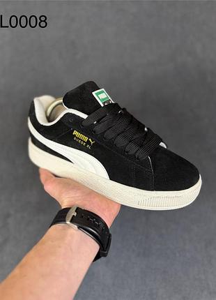 Женские замшевые кроссовки puma suede xl черные с белым черные шнурки модные женские летние кроссовки пума