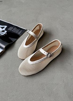 Балетки, айворі, текстиль/натуральна лакована шкіра