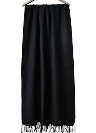 Шарф шерсть длинный широкий шерстяной шарф палантин однотонный чёрный шарф из шерсти большой однотонный шерстяной шарф