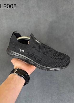 Мужские летние кроссовки мокасины puma черные модные кроссовки пума сетка
