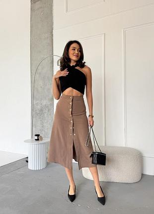 Юбка  🌷 на пуговицах с разрезом, юбка миди весна