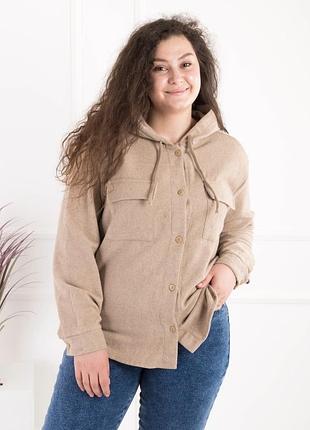 Женская теплая рубашка с капюшоном флисовая базовая однотонная