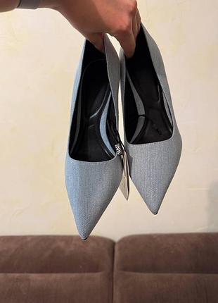 Zara лодочки на шпильке зара туфли джинс джинсовые каблук 39 40