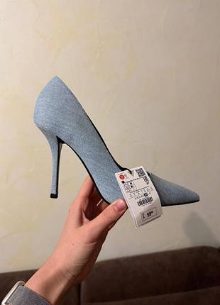 Zara лодочки на шпильке зара туфли джинс джинсовые каблук 39 40