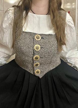 Фантастический винтажный сарафан платье на пуговицах с подкладкой из шелка и длинной пышной льняной юбкой австрия 🇦🇹 80-ти ретро винтаж vintage stories