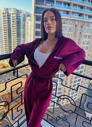 Женский спортивный велюровый костюм с вышивкой