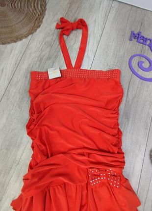 Летний платье для девочки без рукавов на завязках оранжевое размер 146 (11 лет)