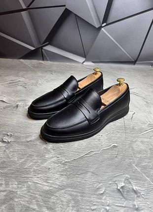 Лоферы мужские кожаные чёрные loro piana black! натуральная кожа!
